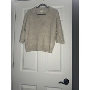 Hm 3/4 Sleeve V Neck Knit Collared Sweater Beige Heathered